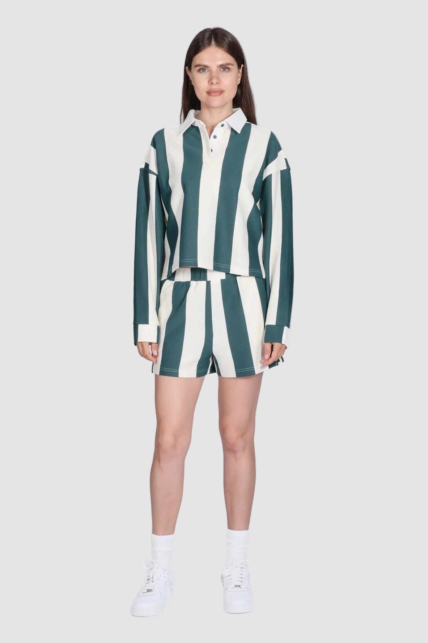 Polo Rugby Green and Cream Striped Set