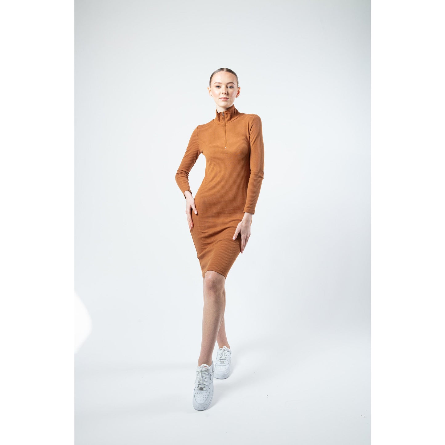 Zip Dress in Caramel