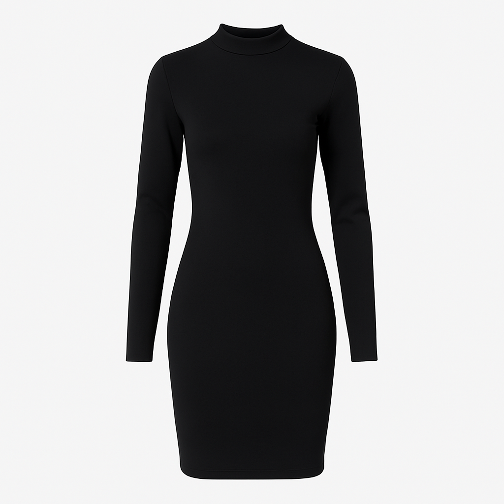Black dress with long sleeves on a white background