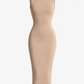 Beige sleeveless dress on a white background