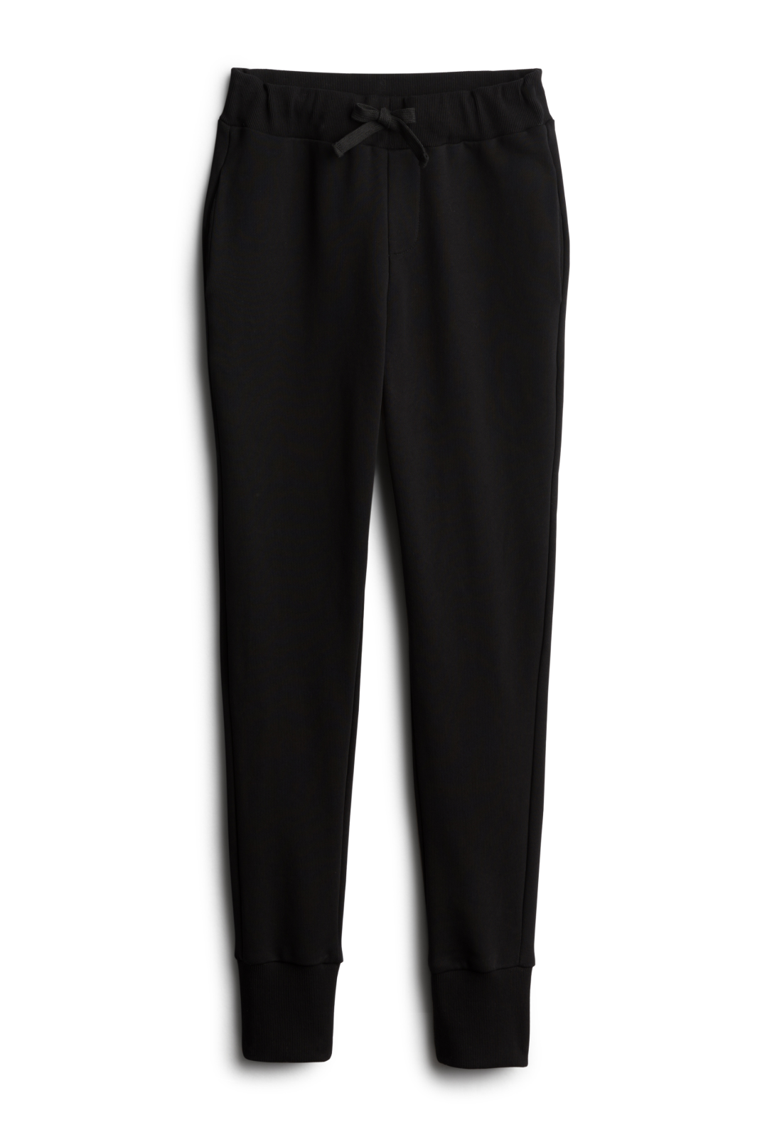 Flat image of slim fit black sweatpants for women