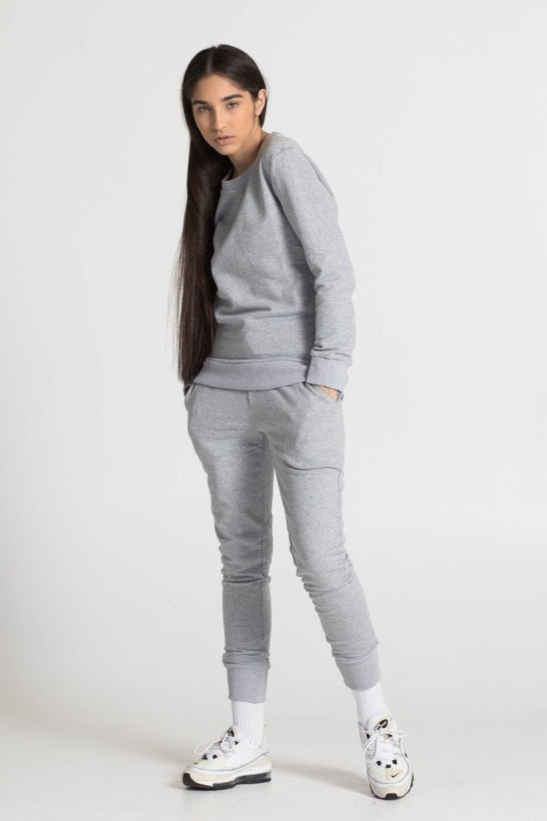 Model in grey cotton sweatpants for women