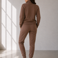 Back view of model in mocha brown sweatsuit