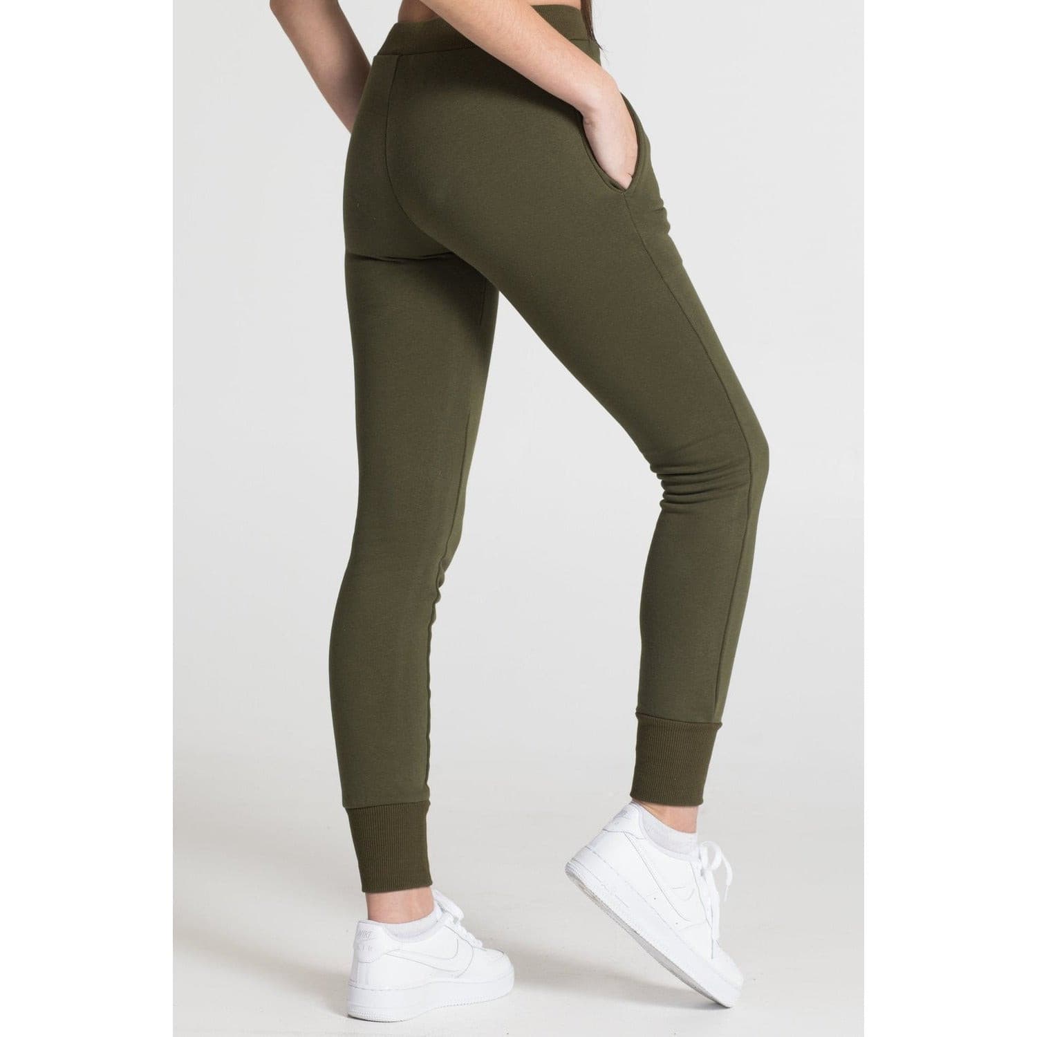 Olive joggers for women with pockets and elastic bottom