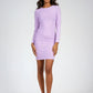 Woman wearing a light purple dress on a white background