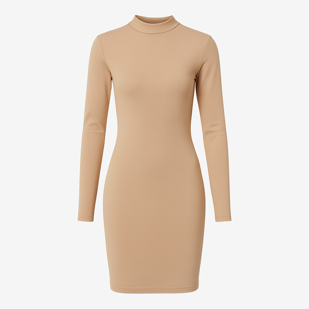 Women's Long Sleeve Mock Neck Dress Nude / Small