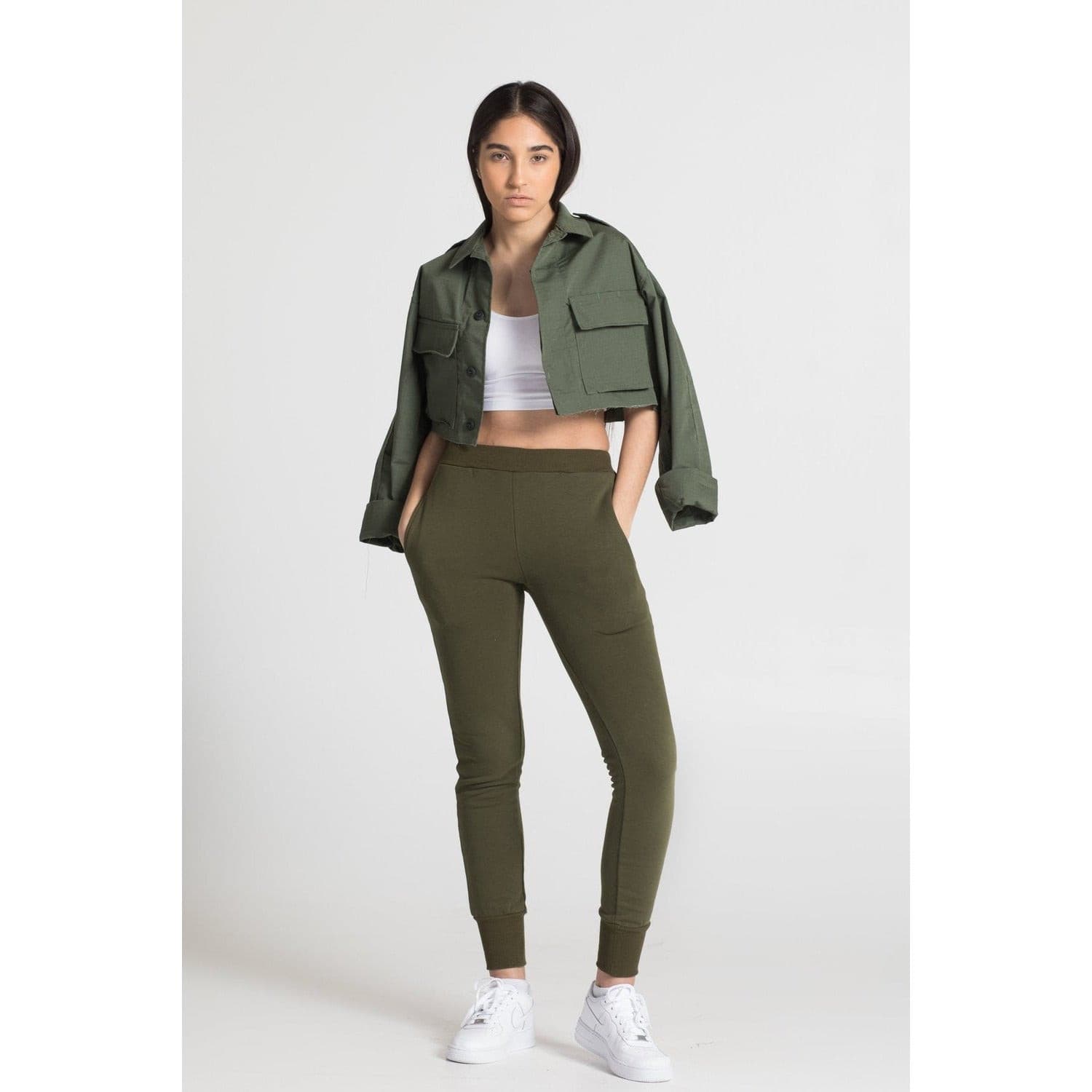 Olive green joggers for women with pockets