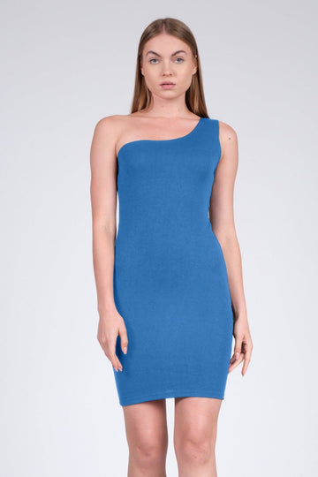 one shoulder dress for women Ribbed One Shoulder Dress Small / Indigo