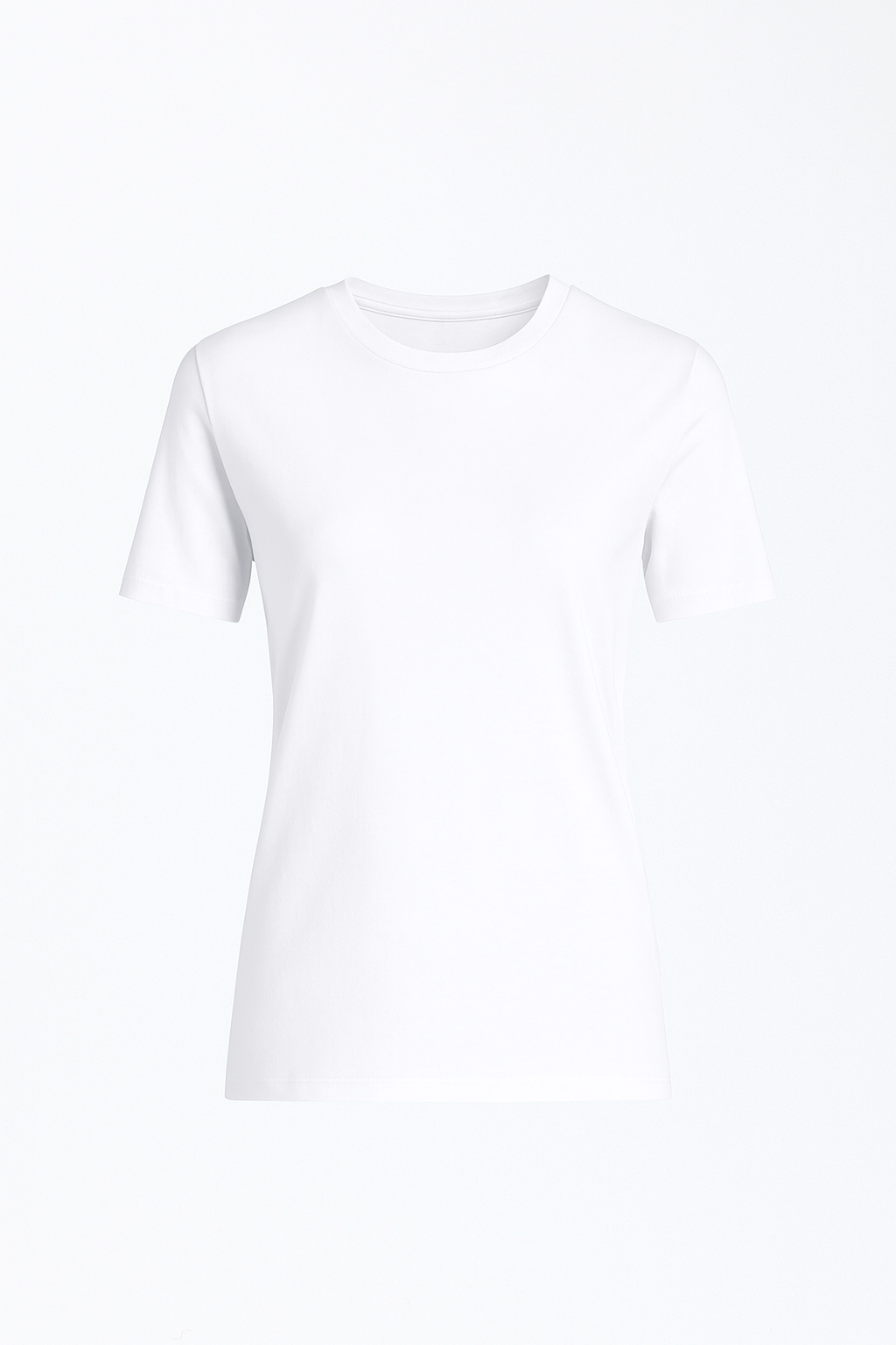Plain white t-shirt on a light gray background