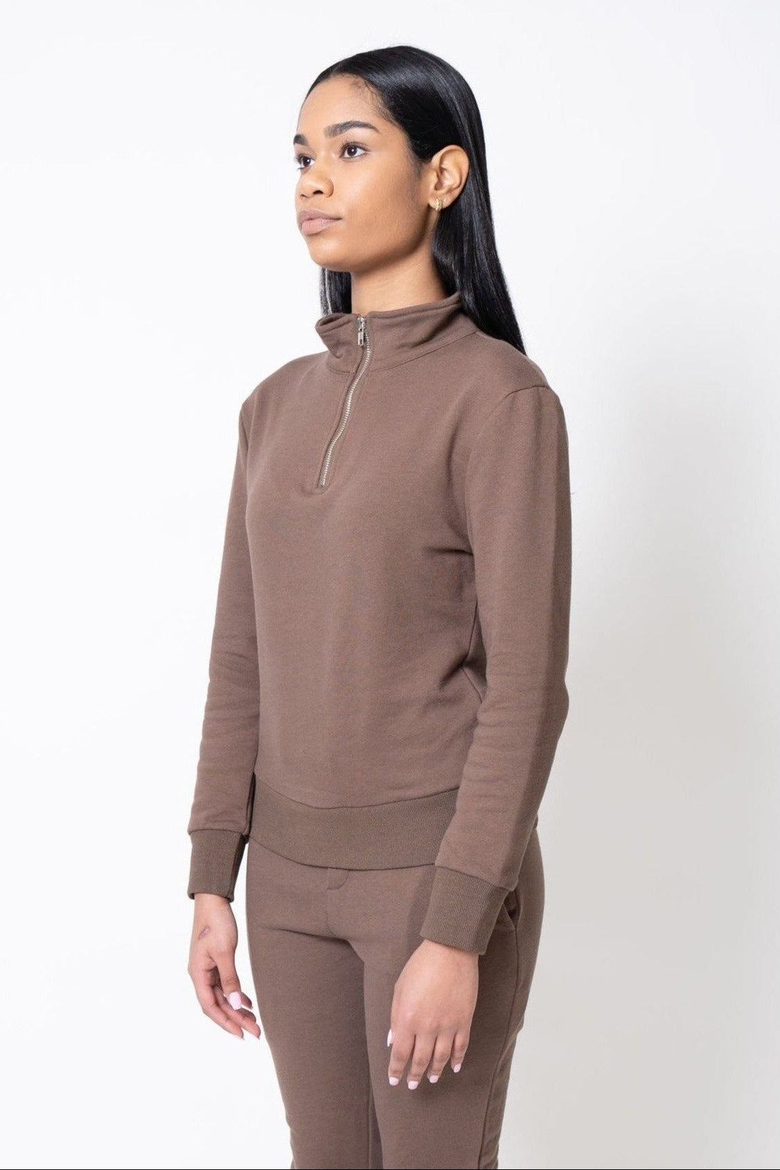 Half Zip Sweatshirt - Brown