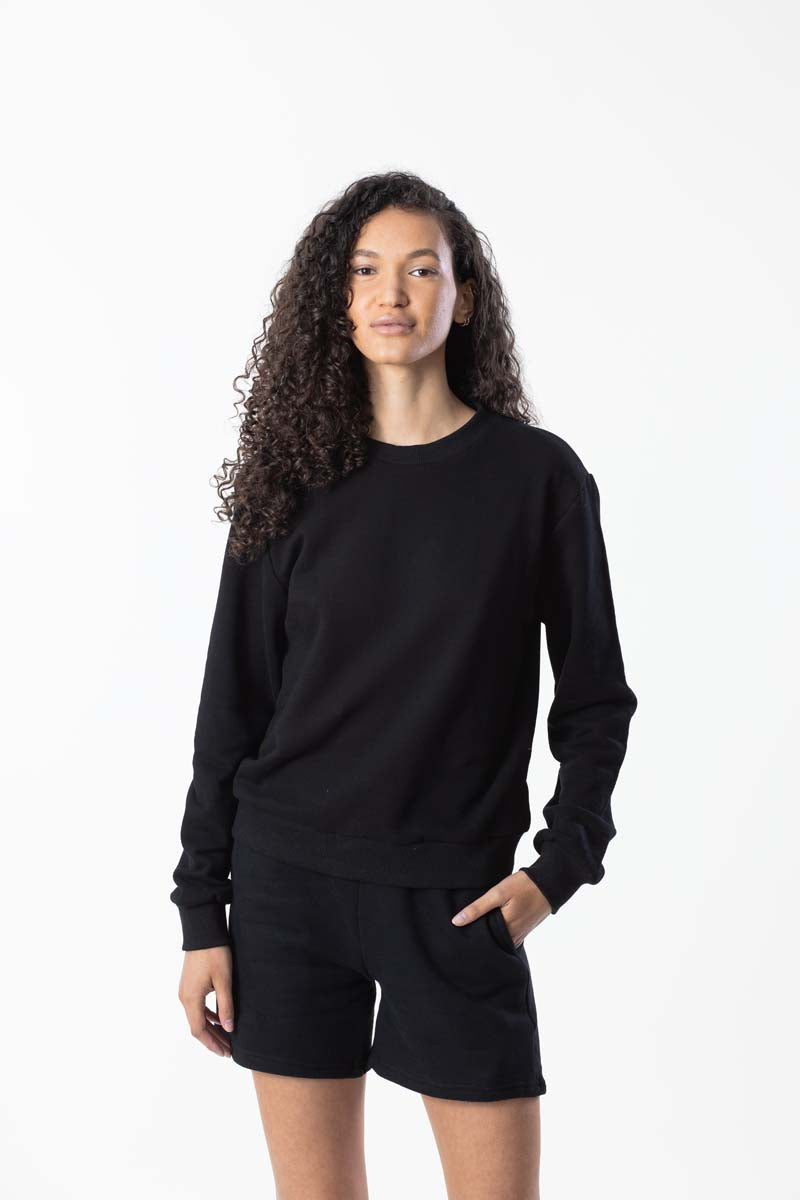 Women’s brushed cotton French terry crewneck sweatshirt in black
