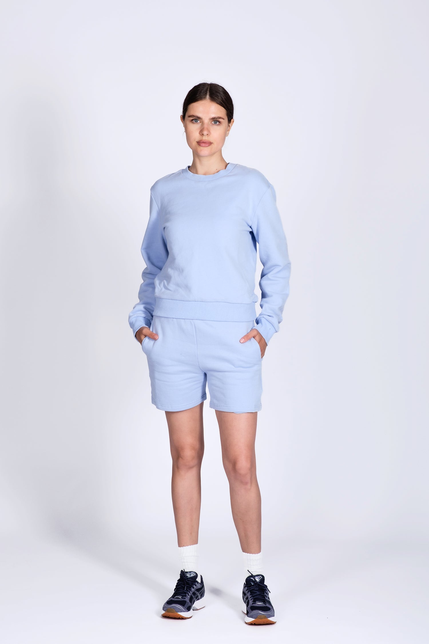 Women’s brushed cotton French terry crewneck sweatshirt in light blue